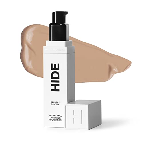 HIDE PREMIUM Liquid Foundation, SEE SHADE FINDER Below For Perfect Match, Multi-Use Waterproof Foundation, Medium/Full Coverage Foundation, Oil Free – We Have a Shade For All Skin Types, 1 fl. Oz. (Natural Beige)