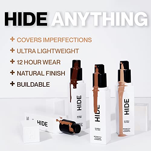 HIDE PREMIUM Liquid Foundation, SEE SHADE FINDER Below For Perfect Match, Multi-Use Waterproof Foundation, Medium/Full Coverage Foundation, Oil Free – We Have a Shade For All Skin Types, 1 fl. Oz. (Natural Beige)