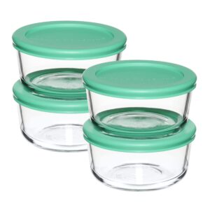 anchor hocking 2 cup glass storage containers with lids, set of 4 glass food storage containers with mint snugfit lids