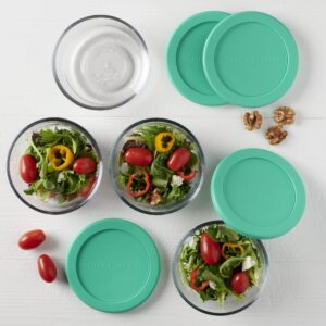 Anchor Hocking 2 Cup Glass Storage Containers with Lids, Set of 4 Glass Food Storage Containers with Mint SnugFit Lids