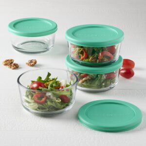 Anchor Hocking 2 Cup Glass Storage Containers with Lids, Set of 4 Glass Food Storage Containers with Mint SnugFit Lids