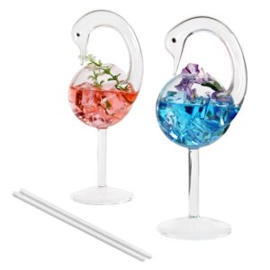 g francis swan shaped cocktail glasses - 2pk 6oz fun cocktail glasses swan bird drinking glass set for wine mixed drinks and more