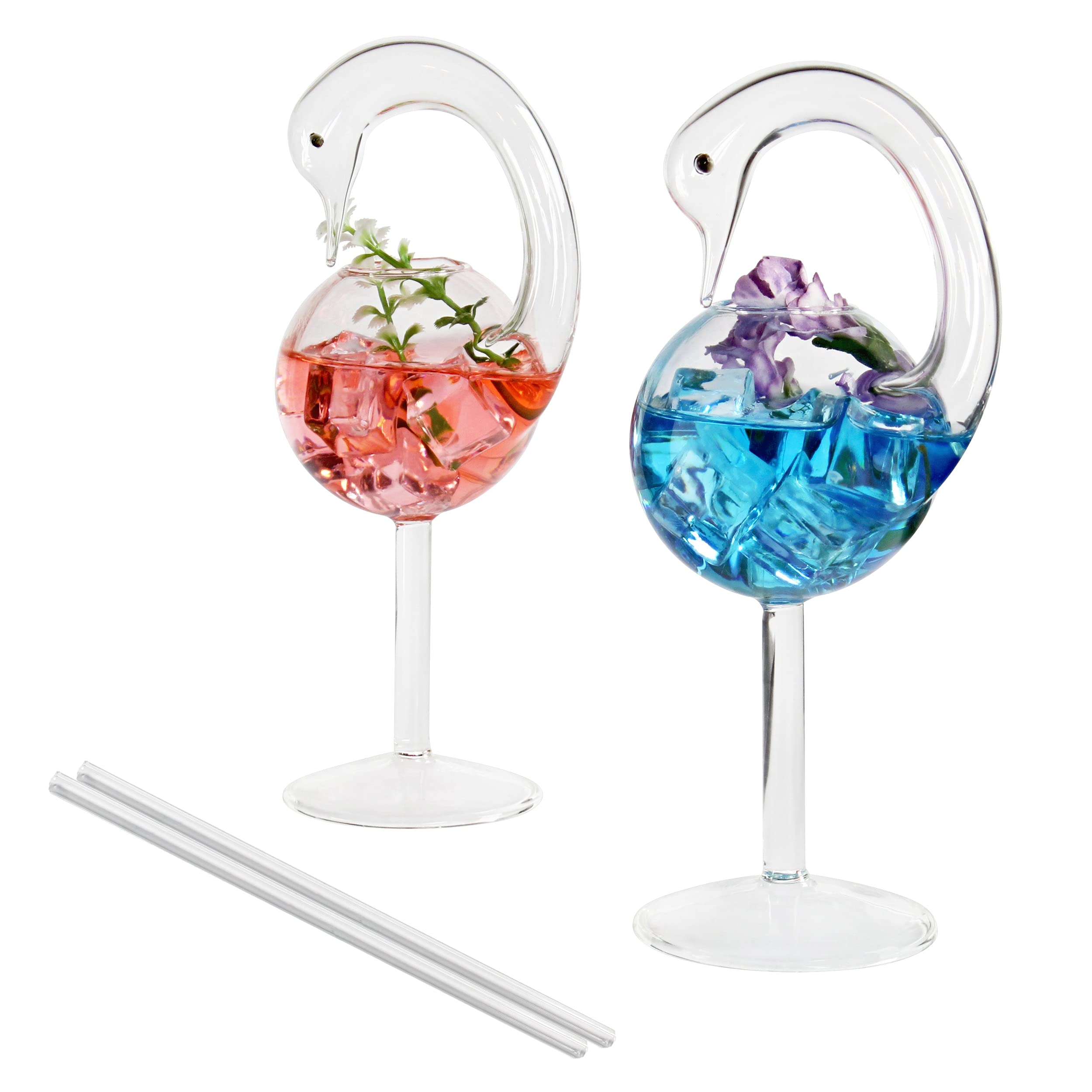 G Francis Swan Shaped Cocktail Glasses - 2pk 6oz Fun Cocktail Glasses Swan Bird Drinking Glass Set for Wine Mixed Drinks and More