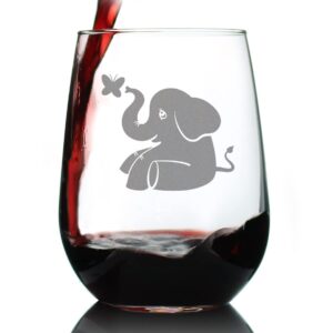 cute elephant stemless wine glass - animal themed gifts - fun decor with elephants for women and men - large 17 oz glasses