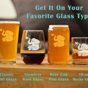 Cute Elephant Stemless Wine Glass - Animal Themed Gifts - Fun Decor with Elephants for Women and Men - Large 17 Oz Glasses