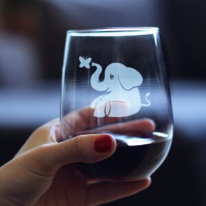 Cute Elephant Stemless Wine Glass - Animal Themed Gifts - Fun Decor with Elephants for Women and Men - Large 17 Oz Glasses