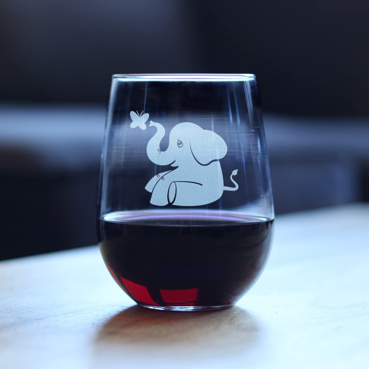 Cute Elephant Stemless Wine Glass - Animal Themed Gifts - Fun Decor with Elephants for Women and Men - Large 17 Oz Glasses