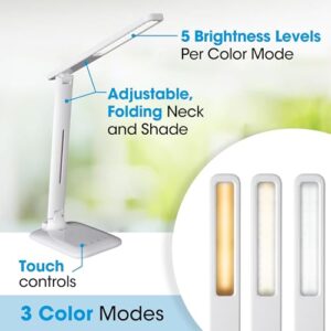 OttLite Slimline LED Desk Lamp – Touch Activated Controls, 3 Brightness Settings, ClearSun LED, Modern Design for Work, Office, or Dorm