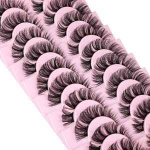 wiwoseo Cluster Lashes Extension Strip Eyelashes Individual Cat Eye Lashes Thick Volume DIY Lashes that Look like Extension Natural Fluffy Faux Mink Lashes 16MM Pestañas Postizas 10 Pairs Pack