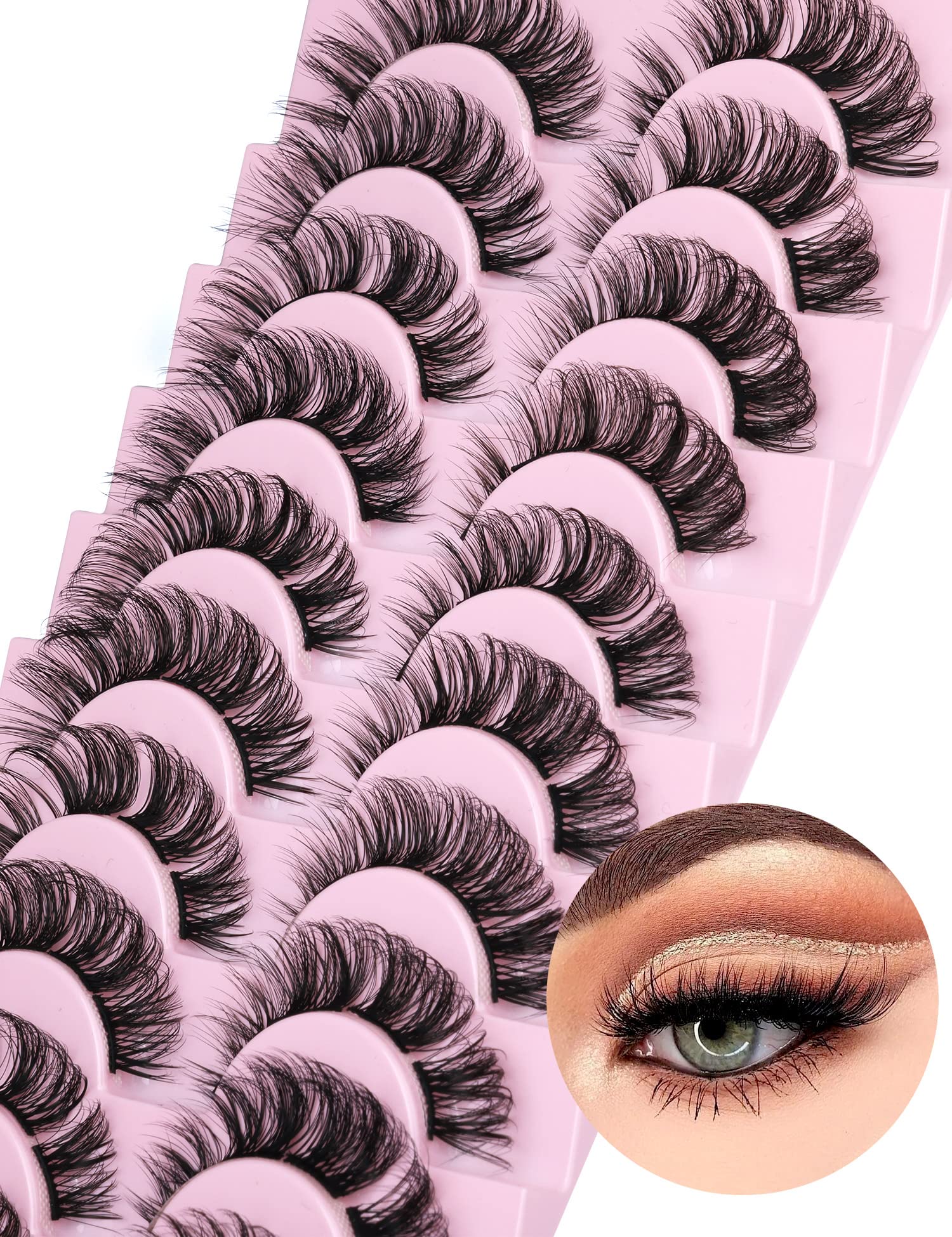 wiwoseo Cluster Lashes Extension Strip Eyelashes Individual Cat Eye Lashes Thick Volume DIY Lashes that Look like Extension Natural Fluffy Faux Mink Lashes 16MM Pestañas Postizas 10 Pairs Pack