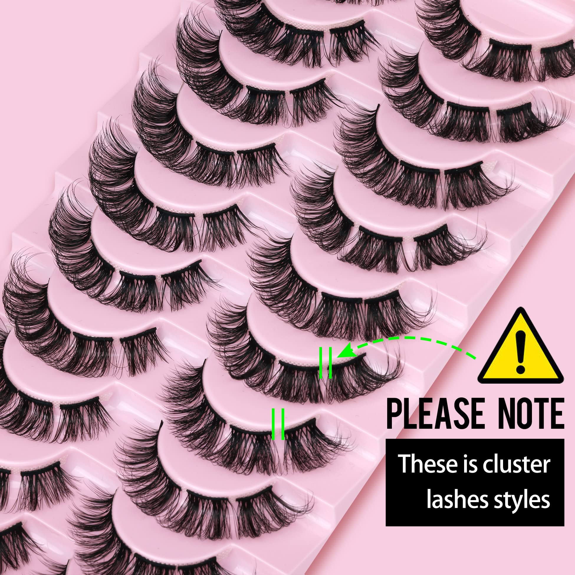 wiwoseo Cluster Lashes Extension Strip Eyelashes Individual Cat Eye Lashes Thick Volume DIY Lashes that Look like Extension Natural Fluffy Faux Mink Lashes 16MM Pestañas Postizas 10 Pairs Pack