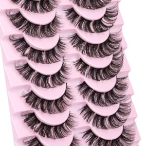 wiwoseo Cluster Lashes Extension Strip Eyelashes Individual Cat Eye Lashes Thick Volume DIY Lashes that Look like Extension Natural Fluffy Faux Mink Lashes 16MM Pestañas Postizas 10 Pairs Pack