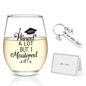 modwnfy graduation gifts, i wined a lot, but i mastered it stemless wine glass with key chain and card, college graduation gifts for her him men women friends university graduate master mba, 17 oz