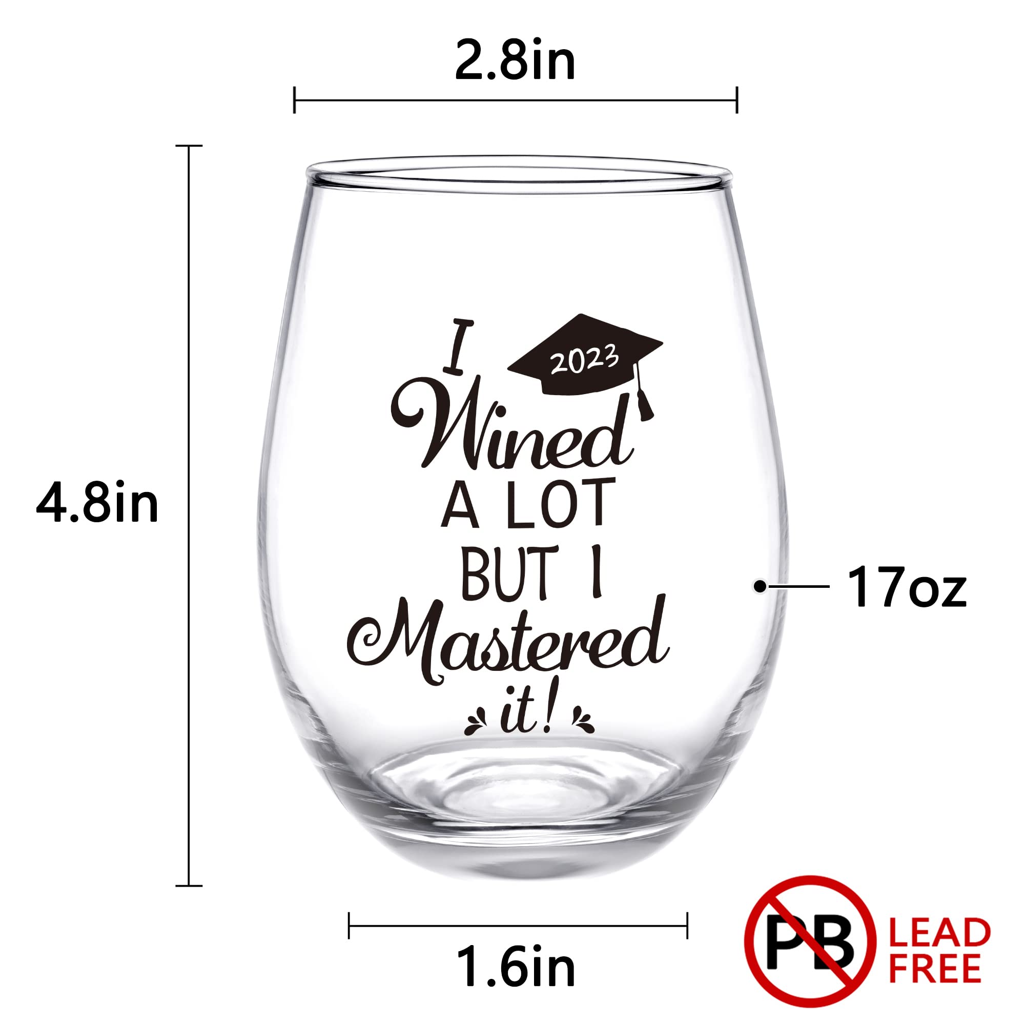 Modwnfy Graduation Gifts, I Wined A Lot, But I Mastered It Stemless Wine Glass with Key Chain and Card, College Graduation Gifts for Her Him Men Women Friends University Graduate Master MBA, 17 OZ