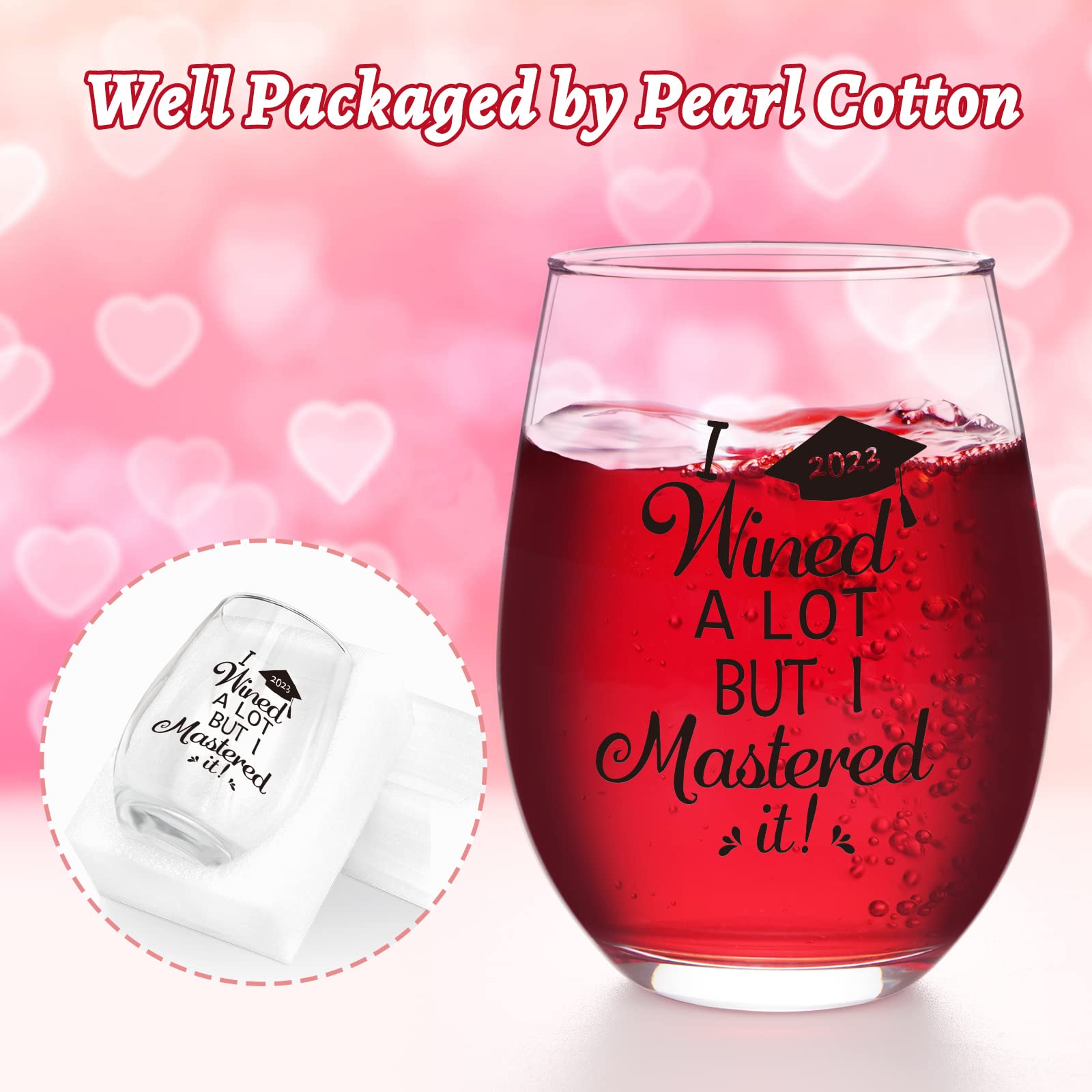 Modwnfy Graduation Gifts, I Wined A Lot, But I Mastered It Stemless Wine Glass with Key Chain and Card, College Graduation Gifts for Her Him Men Women Friends University Graduate Master MBA, 17 OZ