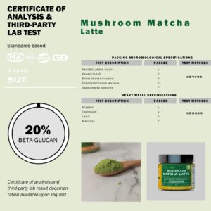 Matcha Latte Powder, Mushroom Extract with Ceremonial Grade Matcha Mix, 3.17oz