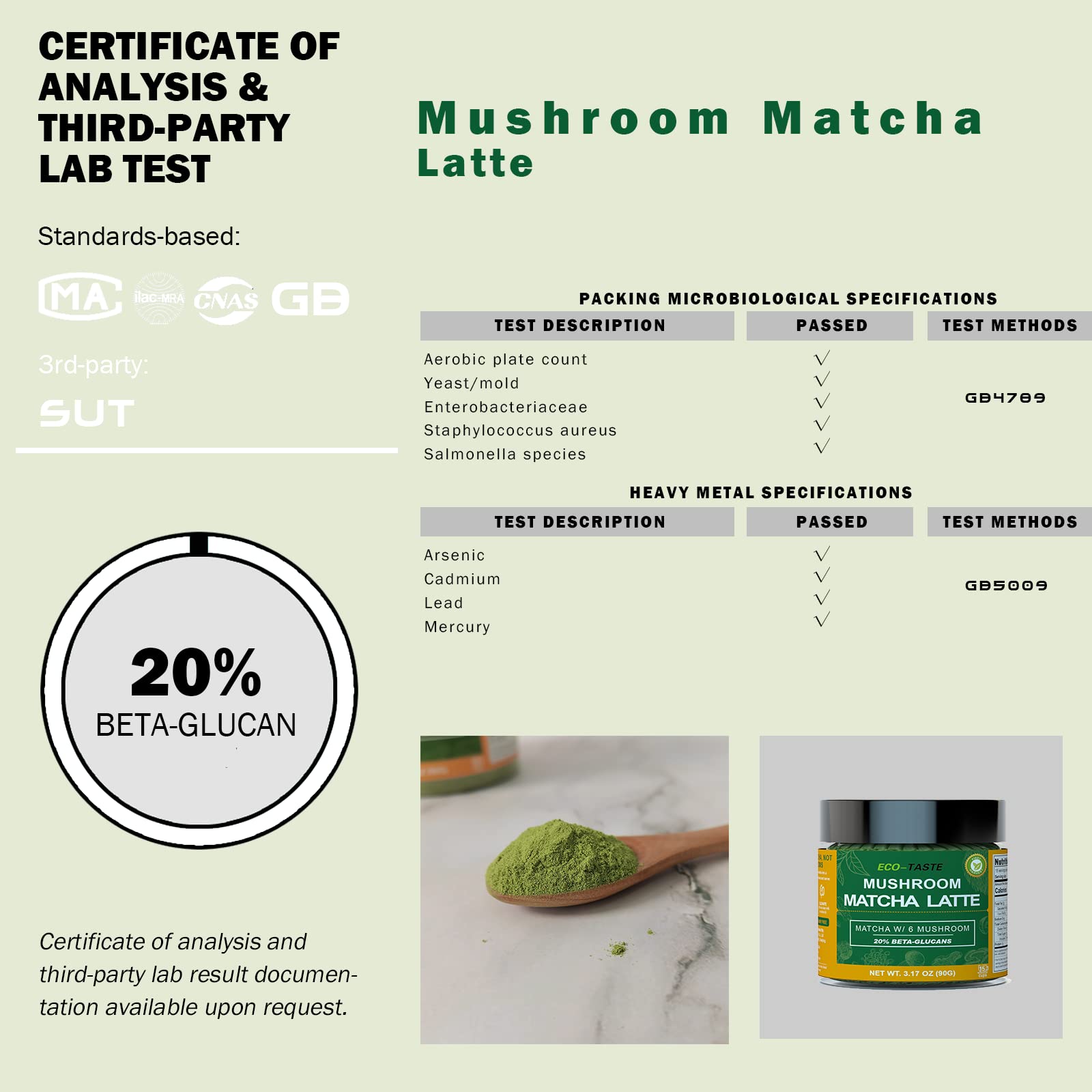 Matcha Latte Powder, Mushroom Extract with Ceremonial Grade Matcha Mix, 3.17oz