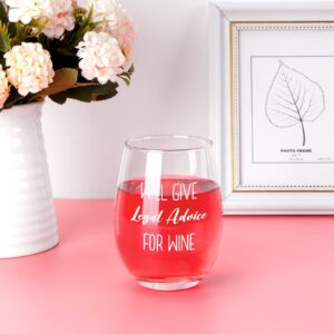 Modwnfy Lawyer Gifts for Women, Will Give Legal Advice for Wine Stemless Wine Glass, Gifts for Lawyers Law Student Attorney Paralegal Judge Law Graduate Prosecutor, 17 Oz Law School Graduation Gifts