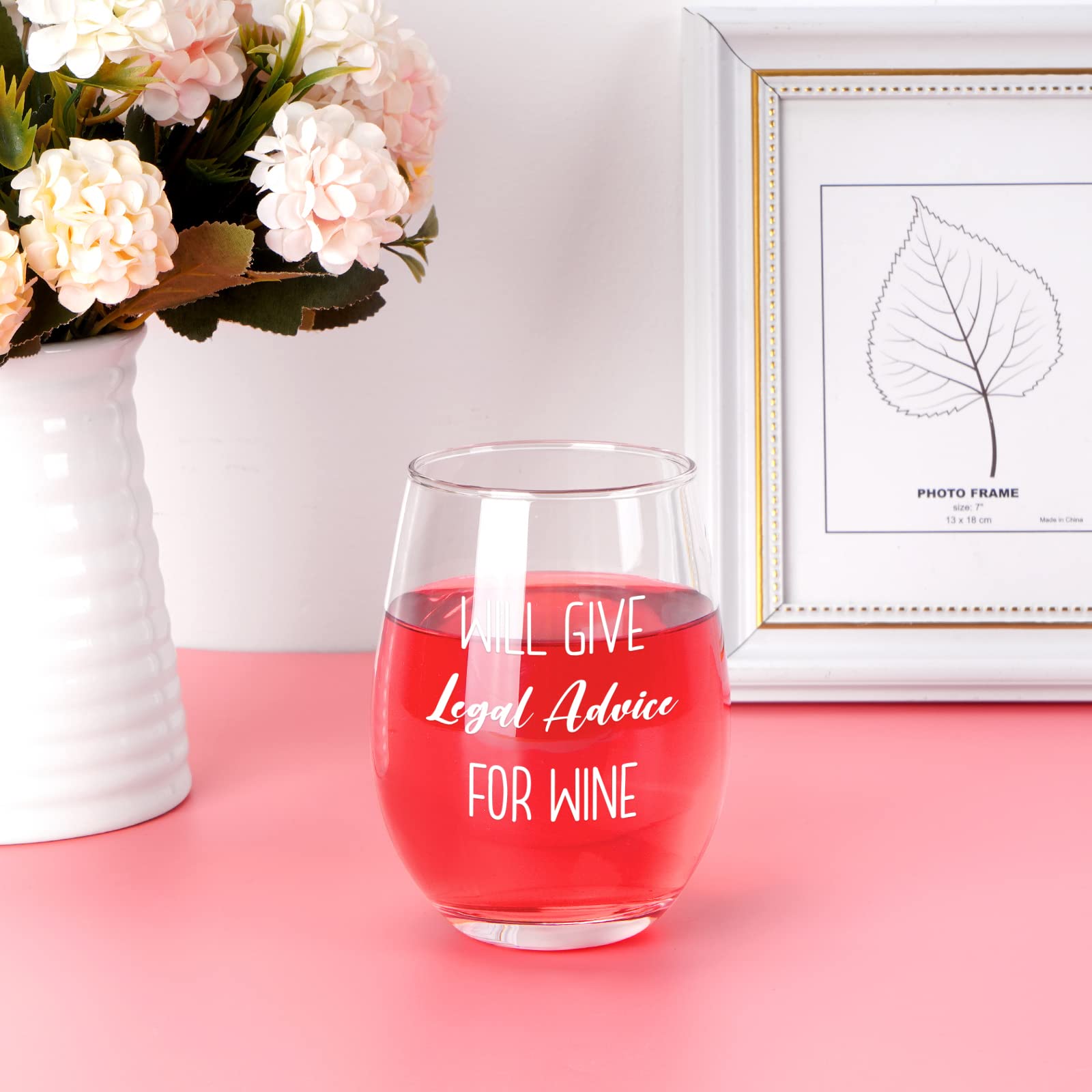 Modwnfy Lawyer Gifts for Women, Will Give Legal Advice for Wine Stemless Wine Glass, Gifts for Lawyers Law Student Attorney Paralegal Judge Law Graduate Prosecutor, 17 Oz Law School Graduation Gifts