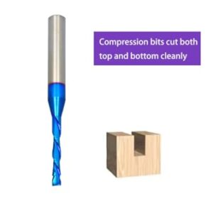 Ruhi Spiral Router Bits Up Down Compression Bit 1/8 inch Cutting Diameter, 1/4 inch Shank Solid Carbide CNC End Mill with Nano Blue Coating for Wood Carving C2184…