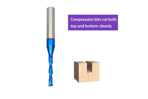 Ruhi Spiral Router Bits Up Down Compression Bit 1/8 inch Cutting Diameter, 1/4 inch Shank Solid Carbide CNC End Mill with Nano Blue Coating for Wood Carving C2184…