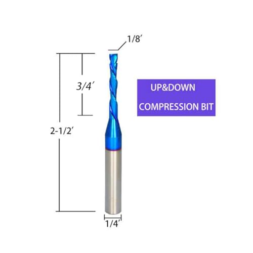 Ruhi Spiral Router Bits Up Down Compression Bit 1/8 inch Cutting Diameter, 1/4 inch Shank Solid Carbide CNC End Mill with Nano Blue Coating for Wood Carving C2184…