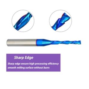 Ruhi Spiral Router Bits Up Down Compression Bit 1/8 inch Cutting Diameter, 1/4 inch Shank Solid Carbide CNC End Mill with Nano Blue Coating for Wood Carving C2184…