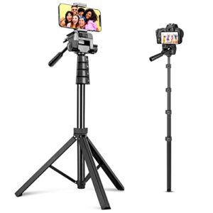 aureday 67” phone tripod, detachable and extendable selfie stick tripod for iphone/android smartphone/camera/gopro, portable cell phone tripod with 360-degree rotatable pan head(upgraded)