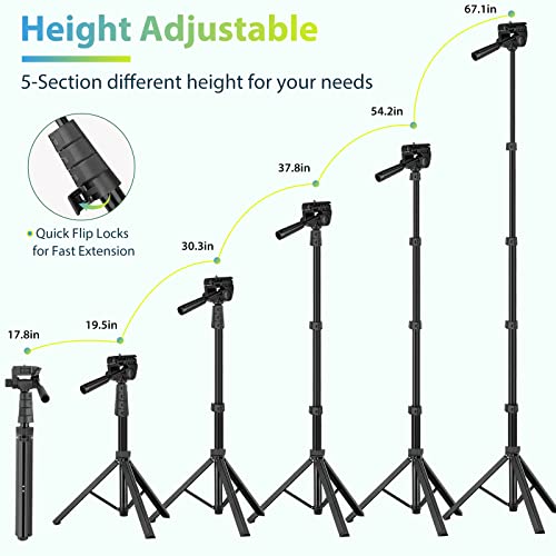 Aureday 67” Phone Tripod, Detachable and Extendable Selfie Stick Tripod for iPhone/Android Smartphone/Camera/GoPro, Portable Cell Phone Tripod with 360-Degree Rotatable Pan Head(Upgraded)