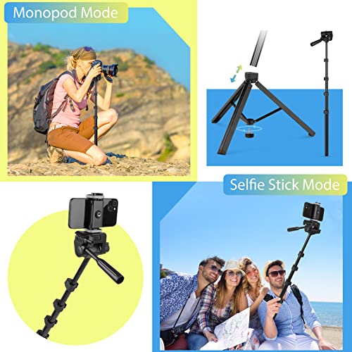 Aureday 67” Phone Tripod, Detachable and Extendable Selfie Stick Tripod for iPhone/Android Smartphone/Camera/GoPro, Portable Cell Phone Tripod with 360-Degree Rotatable Pan Head(Upgraded)