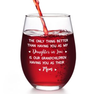 modwnfy mothers day gifts, daughter in law gifts for christmas mothers day birthday wedding from mother in law, only thing better than having you as my daughter in law stemless wine glass, 17 oz
