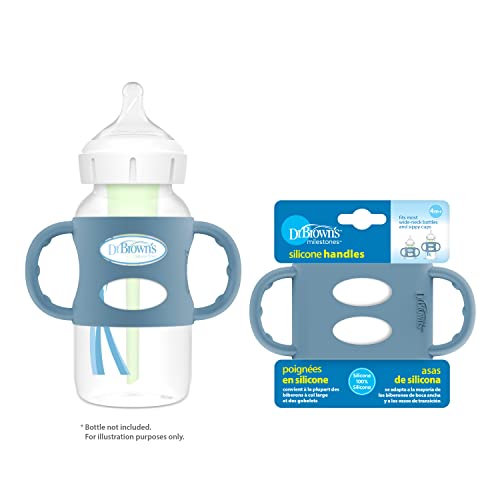 Dr. Brown's Milestones 100% Silicone Baby Bottle Handles, Wide-Neck, Removable Easy-Grip Transitional Sippy Cup Handles, Light Blue, 4m+, 2 Pack