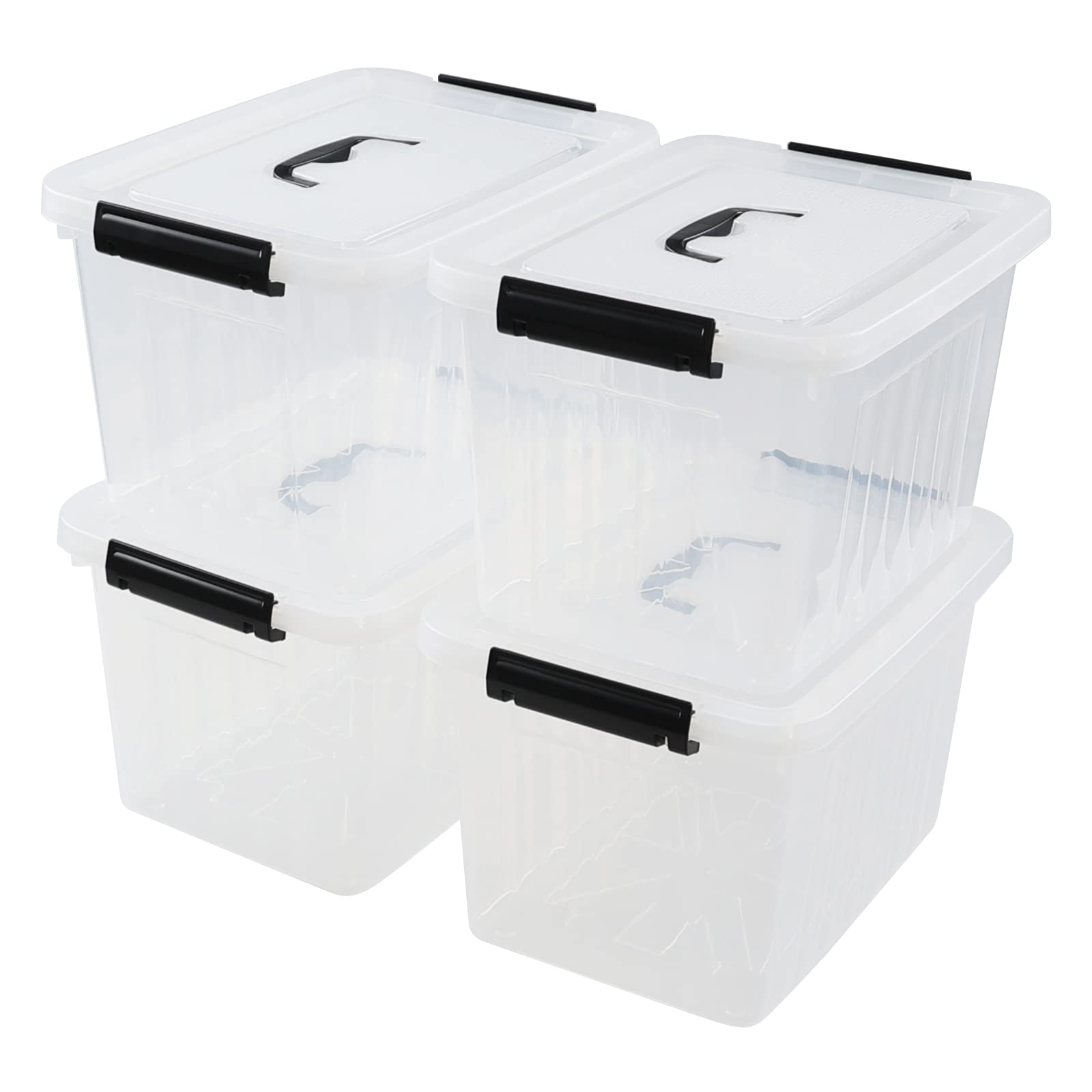 Wekioger 4 Pack 12 Quart Latching Storage Box with Handle, Clear Lidded Tote Bin