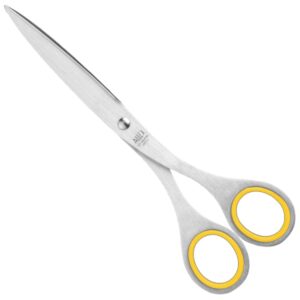 allex japanese office scissors for desk, large 7.2" all purpose scissors, made in japan, all metal sharp japanese stainless steel blade with non-slip soft ring, yellow