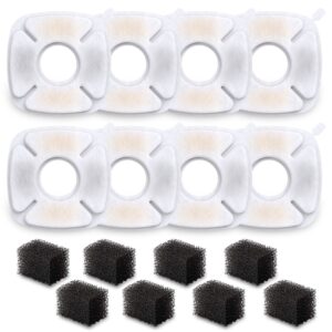 neucombbt 8 pack filters+8 pack pre-filter sponges replacement,compatible with veken 95oz/2.8l cat water fountain dog pet water dispenser