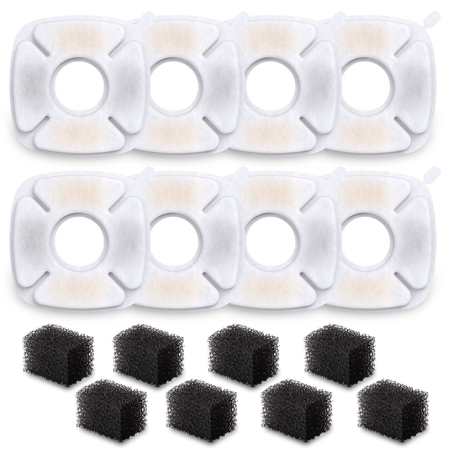 NeucomBBT 8 Pack Filters+8 Pack Pre-Filter Sponges Replacement,compatible with Veken 95oz/2.8L Cat Water Fountain Dog Pet Water Dispenser