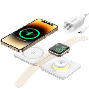 2 in 1 Foldable Wireless Charger, Wireless Charging Station for iPhone 15/14/13/12/11 Pro Max/X/XS, Fast Magnetic Travel Wireless Charging Pad for AirPods 3/2/Pro Apple Watch