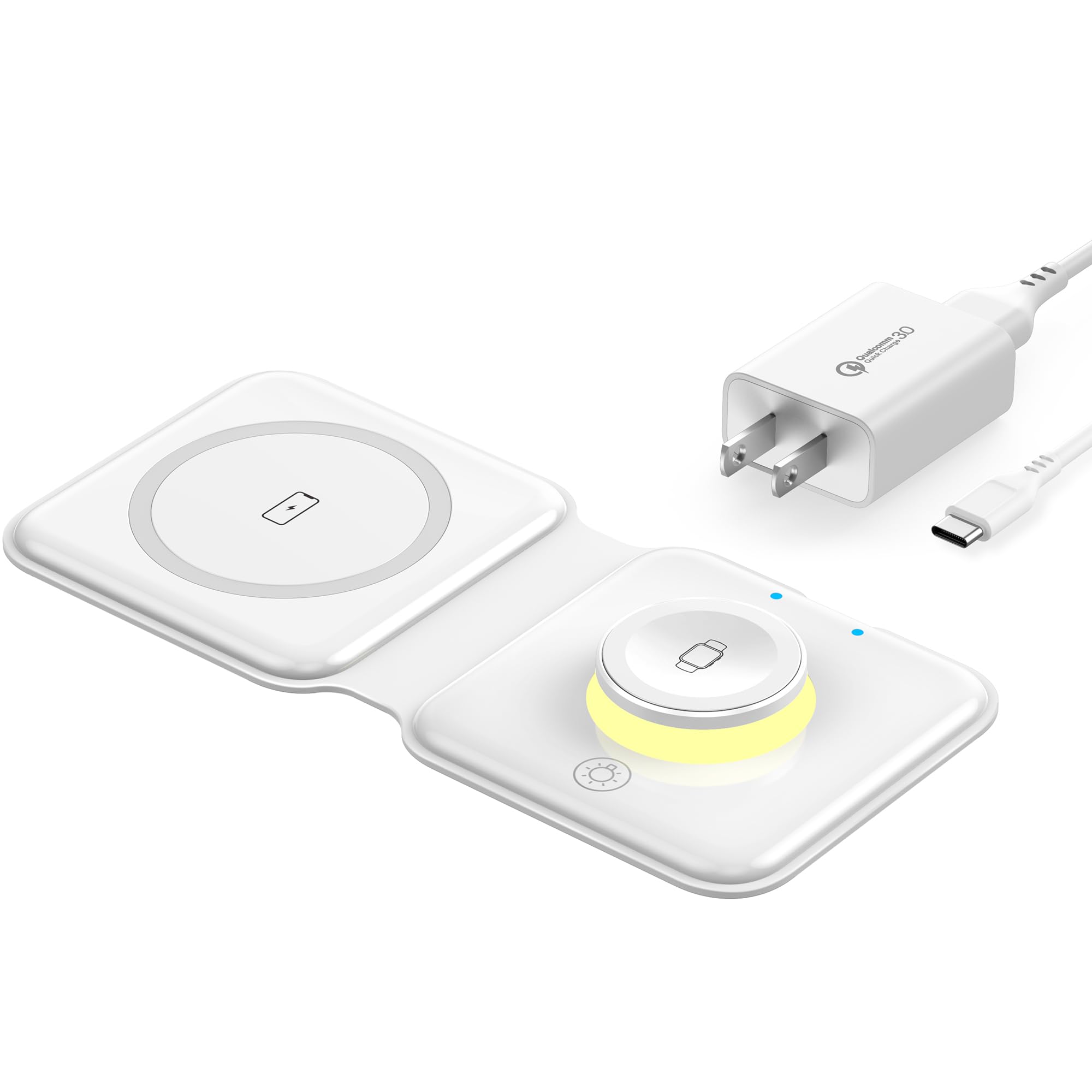 2 in 1 Foldable Wireless Charger, Wireless Charging Station for iPhone 15/14/13/12/11 Pro Max/X/XS, Fast Magnetic Travel Wireless Charging Pad for AirPods 3/2/Pro Apple Watch