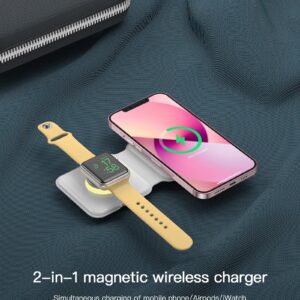 2 in 1 Foldable Wireless Charger, Wireless Charging Station for iPhone 15/14/13/12/11 Pro Max/X/XS, Fast Magnetic Travel Wireless Charging Pad for AirPods 3/2/Pro Apple Watch