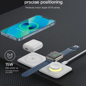 2 in 1 Foldable Wireless Charger, Wireless Charging Station for iPhone 15/14/13/12/11 Pro Max/X/XS, Fast Magnetic Travel Wireless Charging Pad for AirPods 3/2/Pro Apple Watch