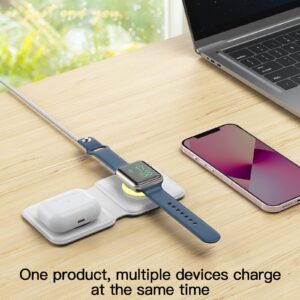 2 in 1 Foldable Wireless Charger, Wireless Charging Station for iPhone 15/14/13/12/11 Pro Max/X/XS, Fast Magnetic Travel Wireless Charging Pad for AirPods 3/2/Pro Apple Watch