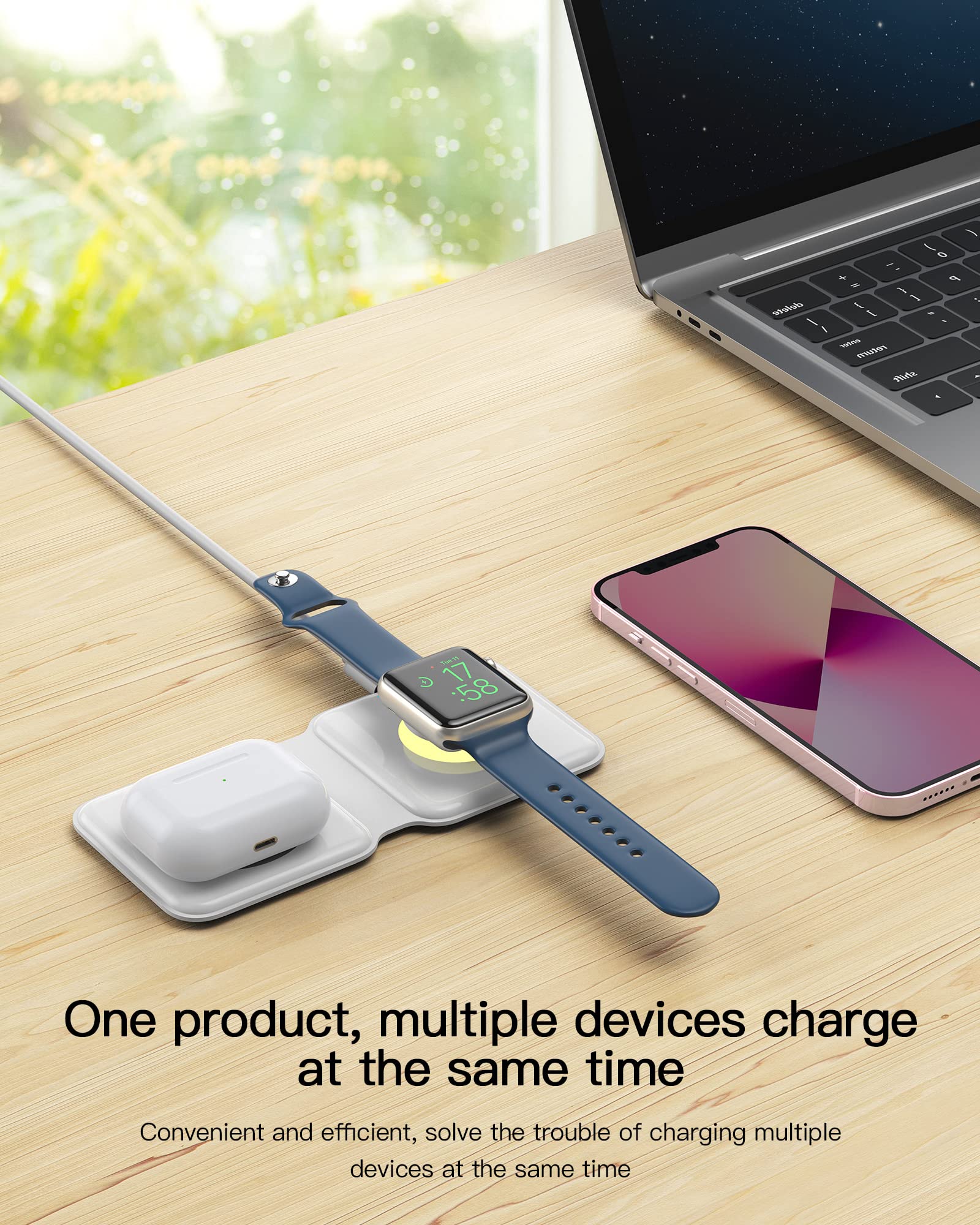 2 in 1 Foldable Wireless Charger, Wireless Charging Station for iPhone 15/14/13/12/11 Pro Max/X/XS, Fast Magnetic Travel Wireless Charging Pad for AirPods 3/2/Pro Apple Watch