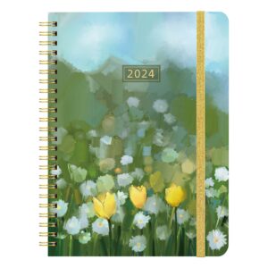 2024 planner, daily weekly monthly planner with tabs, 8.5" x 6.4", hardcover, elastic closure, inner pocket, floral agenda organizer & calendar jan 2024 to dec 2024, green flower