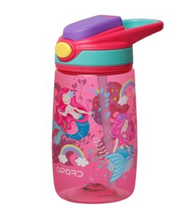 opard kids water bottle, bpa free tritan 13.5oz water bottle with leakproof lid, straw & carrying loop for toddlers
