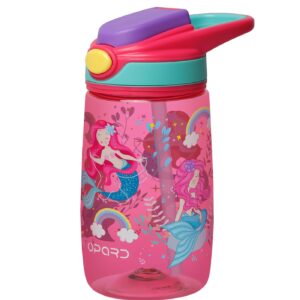 Opard Kids Water Bottle, BPA Free Tritan 13.5oz Water Bottle with Leakproof Lid, Straw & Carrying Loop for Toddlers