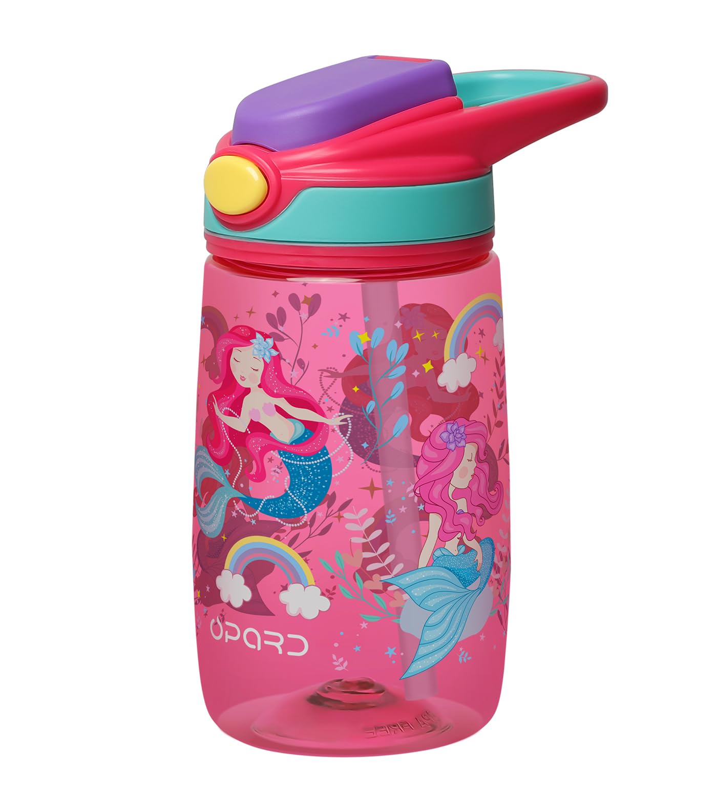 Opard Kids Water Bottle, BPA Free Tritan 13.5oz Water Bottle with Leakproof Lid, Straw & Carrying Loop for Toddlers