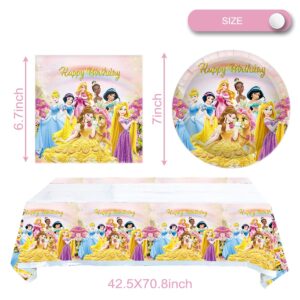 Seven Princesses Birthday Party Tableware, 20 Plates 20 Napkins And Table Covers, For Disney Princess Birthday Theme Party Decoration Supplies