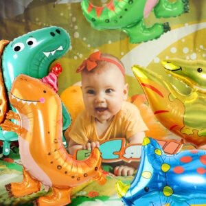 9 Giant 3D Dinosaur Balloons (20-35in), Dino Balloons for Birthday Party Decorations - Self-Standing, Cute, and Colorful Aluminium Foil Balloons for Kids and Adults