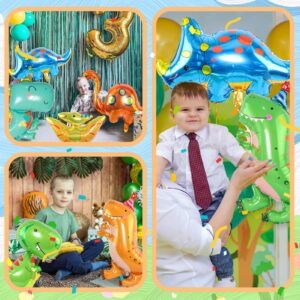 9 Giant 3D Dinosaur Balloons (20-35in), Dino Balloons for Birthday Party Decorations - Self-Standing, Cute, and Colorful Aluminium Foil Balloons for Kids and Adults