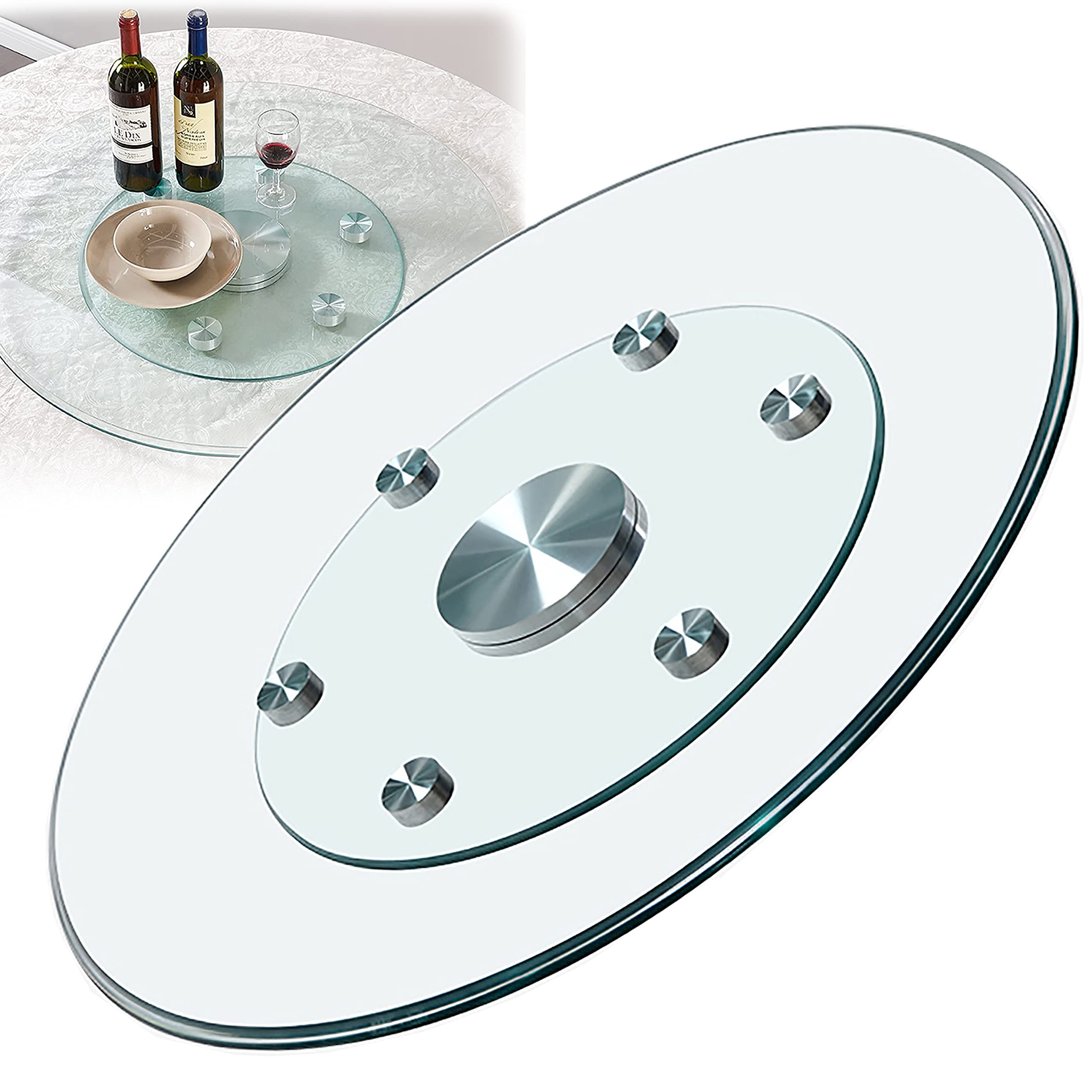 Lazy Susan Turntable for Table,Transparent Tempered Glass Round Tabletop Rotating Serving Tray,with Aluminum Assist Alloy Bearing, Silent,for Family and Banquets Round Tabletop Rotating Serving Tray